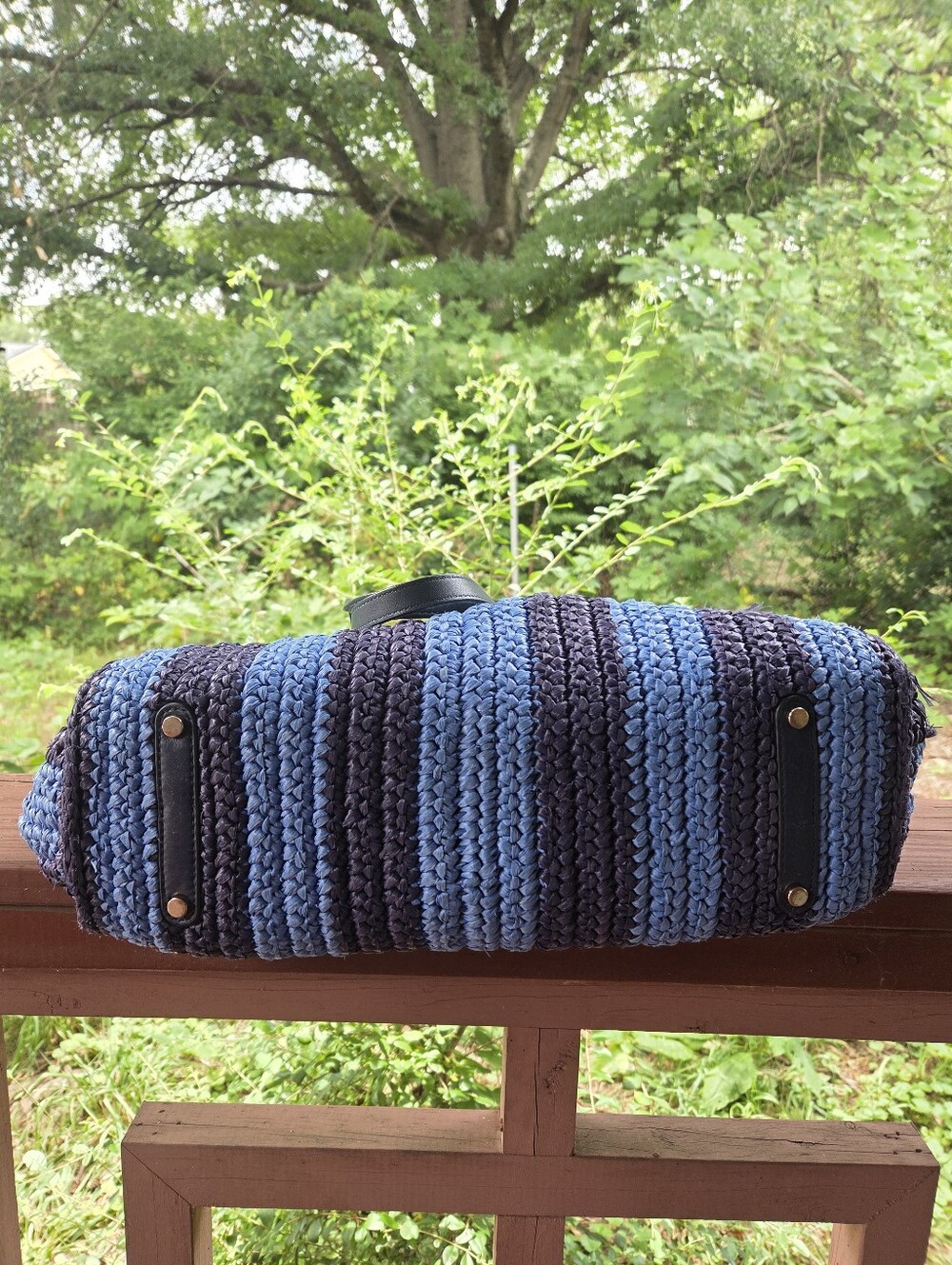 ✨️Kate Spade New York Sam Stripe Straw Tote Blue Fringe Bag - Picture 6 of 6